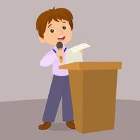 Boy with medal reads speech on podium vector