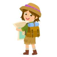 Backpacking girl looking for an address on a map vector