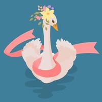 Cute swan princess. Romantic swan in love. vector