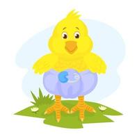 cute baby chicken wearing a diaper vector