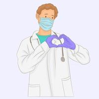 Doctor hands in gloves making shape of heart vector