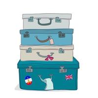 Set of travel suitcases with stickers vector