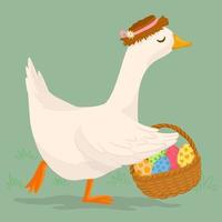 Mother goose taking out her colorful Easter eggs vector