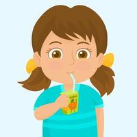 girl drinking a juice from the box vector