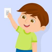 A child turning off the light switch vector