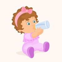 Little baby girl is drinking milk vector