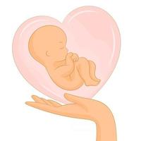 bebé recién nacido acostado en el símbolo de la mano, el parto y el concepto de paternidad vector