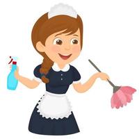 Girl cleaning with spray and duster vector