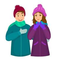 Lovely couple in winter clothes vector