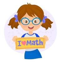 niña feliz sosteniendo pancarta diciendo que ama las matemáticas vector