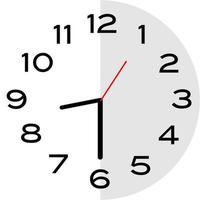 Half past 8 o'clock analog clock icon vector