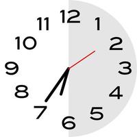 25 minutes to 7 o'clock analog clock icon vector