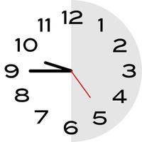 cuarto para las 10 en punto icono de reloj analógico vector