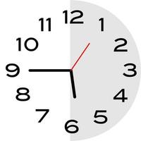 Quarter to 6 o'clock analog clock icon vector