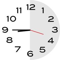 cuarto para las 9 en punto icono de reloj analógico vector