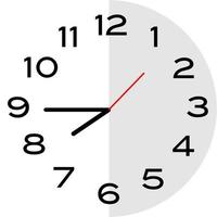 Quarter to 8 o'clock analog clock icon vector