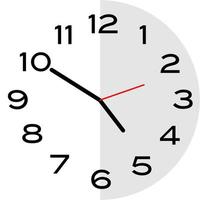 10 minutes to 5 o'clock analog clock icon vector