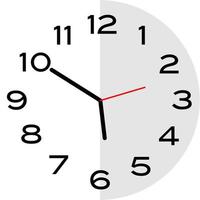 10 minutes to 6 o'clock analog clock icon vector