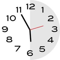 5 minutes to 6 o'clock analog clock icon vector