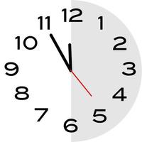 5 minutes to 12 o'clock analog clock icon vector