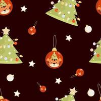 New Year Seamless Pattern with Tiger and Christmas Tree vector