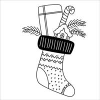 Christmas sock. Outline. Line drawing vector