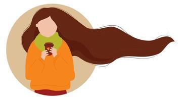 chica con cabello largo en desarrollo con café. ilustración vectorial vector