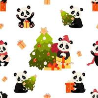 Christmas seamless pattern with panda. Vector illustration