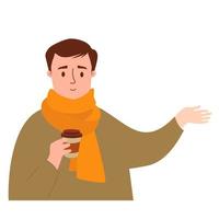 man  in sweater and scarf with coffee vector