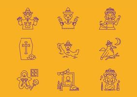 day of dead mexico line icons vector