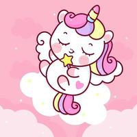 lindo unicornio dibujos animados kawaii vector animal dormir en nube cuerno caballo ilustración de cuento de hadas