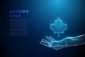 Abstract blue giving hand with maple leaf vector