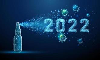 Hand sanitizer disinfecting 2022 year with molecules of virus. vector