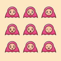 Establecer lindo emoticon de niña musulmana vector