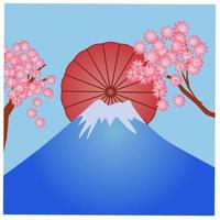 Fuji mountain, sakura flower and red umbrella for japanese culture day poster vector