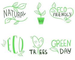 Set of handwritten eco and organic icons vector illustration