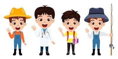 Kid professionals character set fisherman doctor farmer fisherman isolated vector