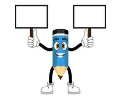 Cute beautiful mascot pencil character standing and holding blank placard up isolated vector