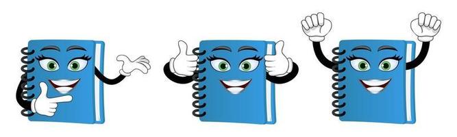 Mascot notepad characters standing together and doing different actions waving vector