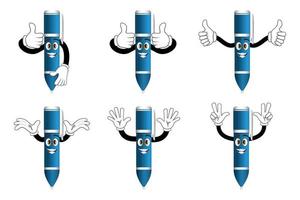 Mascot pen character standing and doing different actions isolated on white background vector