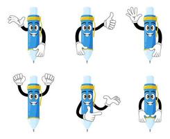 Mascot pen character standing and doing different actions isolated vector