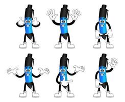 Mascot pen character standing and doing different actions waving posing isolated on white background vector