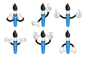 Mascot paint color brush characters standing together and doing different actions vector