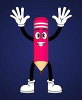 Happy cute mascot pencil character standing waving with high five with cheerful facial expression vector