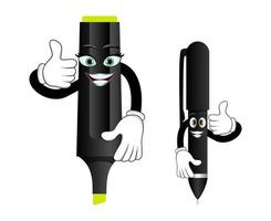 Mascot pen and marker pen character standing together and showing like thumb up vector