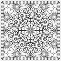 Outline square flower pattern in mehndi style for coloring book page vector