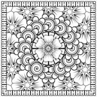 Esquema de patrón de flores cuadradas en estilo mehndi para colorear la página del libro vector