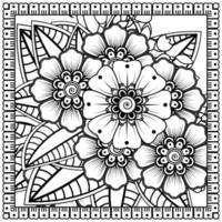 Outline square flower pattern in mehndi style for coloring book page vector