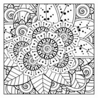 Outline square flower pattern in mehndi style for coloring book page vector