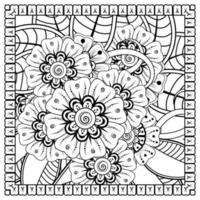 Outline square flower pattern in mehndi style for coloring book page vector